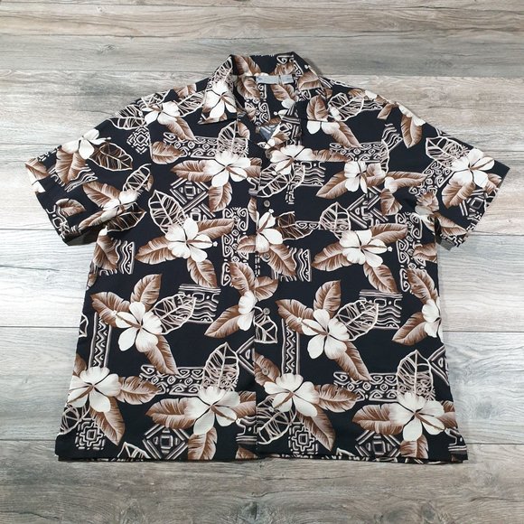 Island Shores Mens Large Short Sleeve Shirt Hawaiian Floral Vacation Beach Poly - Picture 1 of 8